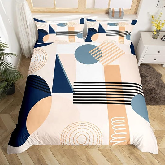 Erosebridal Navy Blue Abstract Duvet Cover Full Size for Kids Teens Girls | Colorful Geometric Comforter Cover Minimalist Circle Modern Bedding Set Boho Contemporary Aesthetic Bed Set