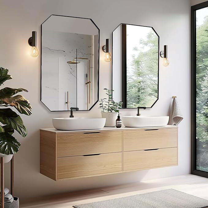 ANDY STAR Black Octagon Bathroom Mirror, 30x40 Inch Stainless Steel Metal Frame, Anti-Rust, Shatterproof HD Glass, Wall Mounted for Bathroom, Bedroom, Living Room