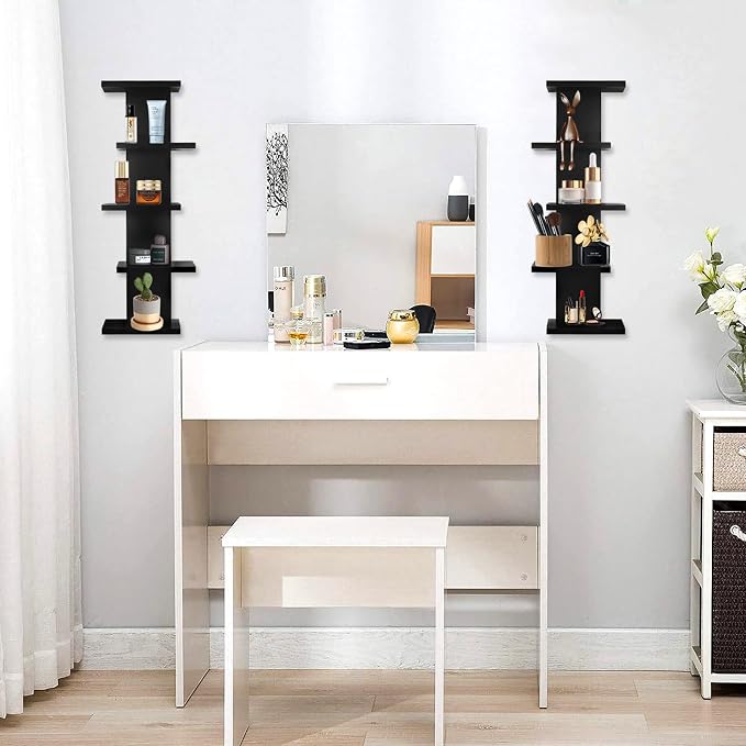VIWODS 5 Tier Wall Shelf Unit-Black Floating Shelves for Home Decor, Modern Unique Asymmetric Design for Bedroom & Living Room Storage