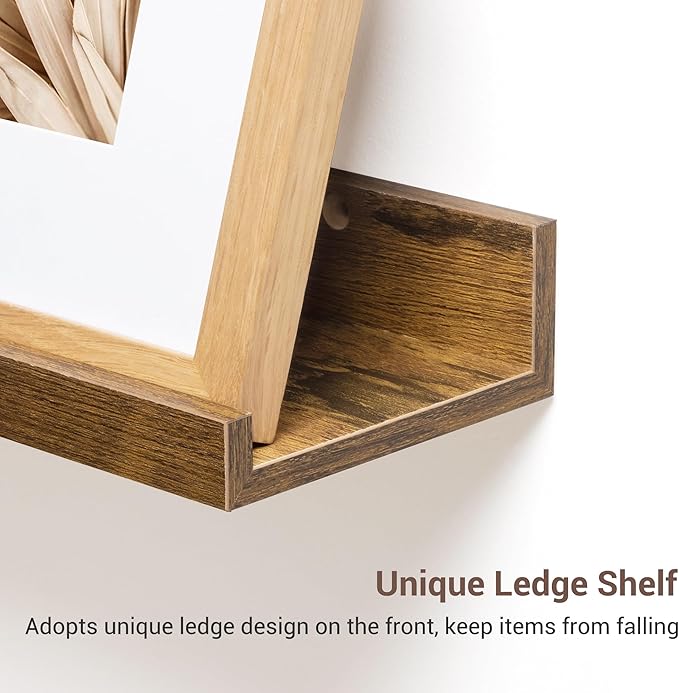 Axeman Picture Ledge Shelf | 24 Inch Brown Floating Shelves Set of 3 | Rustic Brown Wood Wall Shelves with Lip | 24" Picture Shelf for Wall with Ledge | Photo Shelves