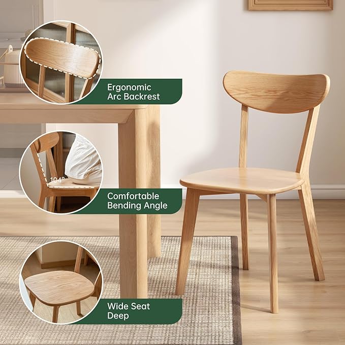 47’’-63’’ 100% Oak Extendable Dining Table and Chairs Set for 4, Solid Wood Folding Kitchen Table, Mid Century Modern Dinner Table for Kitchen, Living Room, Natural (47''-63''+4 Chairs)