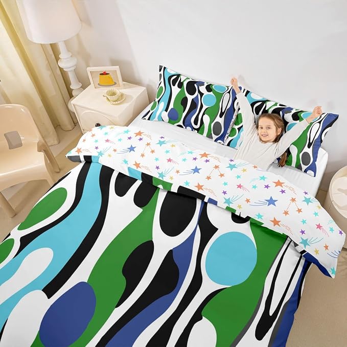 Erosebridal Mid Century Modern Abstract Duvet Cover Set Vintage Geometric Full Size Bedding Sets for Teenage Boys Contemporary Organic Shapes Comforter Cover Squiggle Blob Bed Set,Blue Turquoise