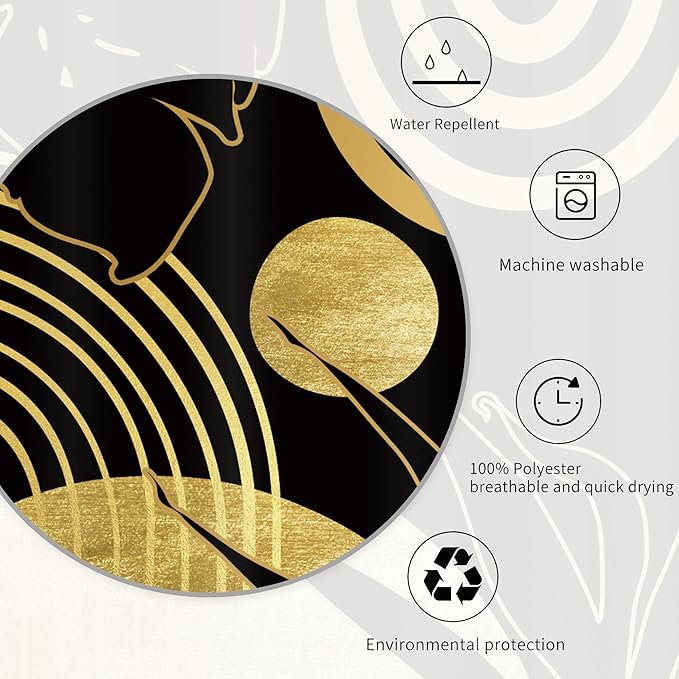 Miyotaa Abstract Black Gold Minimalist Shower Curtain Set 60Wx71H Inches Modern Aesthetic Mid Century Leaves Contemporary Neutral Plant Waterproof Bathroom Curtain with 12 Hooks