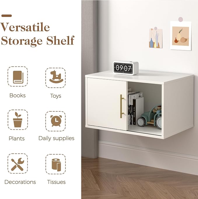 RoyalCraft Cube Storage Organizer with Sliding Door, White Stackable Bookshelf, Modular Cubby Storage System, Wooden Display Shelf for Small Space, Closet, Living Room, Bedroom, Apartment, Dorm
