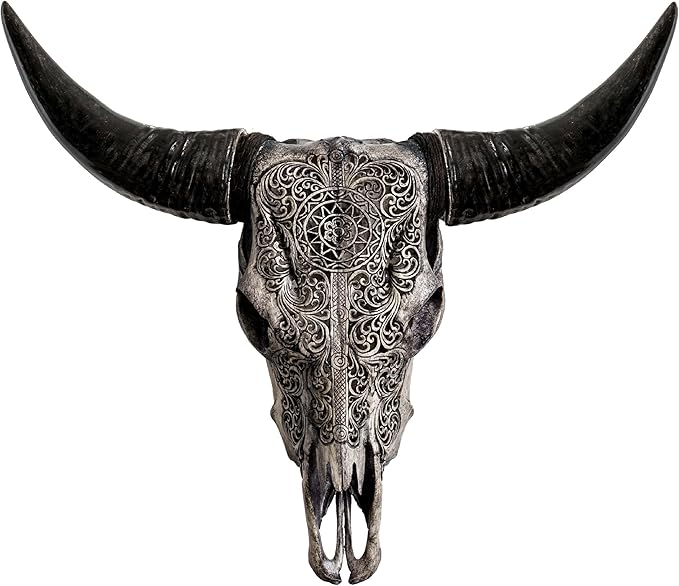 Skull Bliss - Hand-Carved Real Authentic Taxidermy Cow Skull/Bull Skull Wall Decor with Horns/Real Animal Cow Skull Wall Decor (Standard Horns)