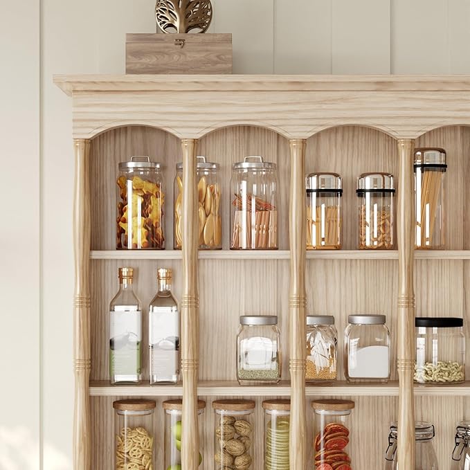 MOUMON Wall Mount Floating Shelf, Kitchen Storage Spice Rack for Seasoning Jam, Wood Floating Shelving Display Organizer Coffee Mug Display Shelf, Living Room, Natural, 7.9”D x 55.1”W x 31.5”H