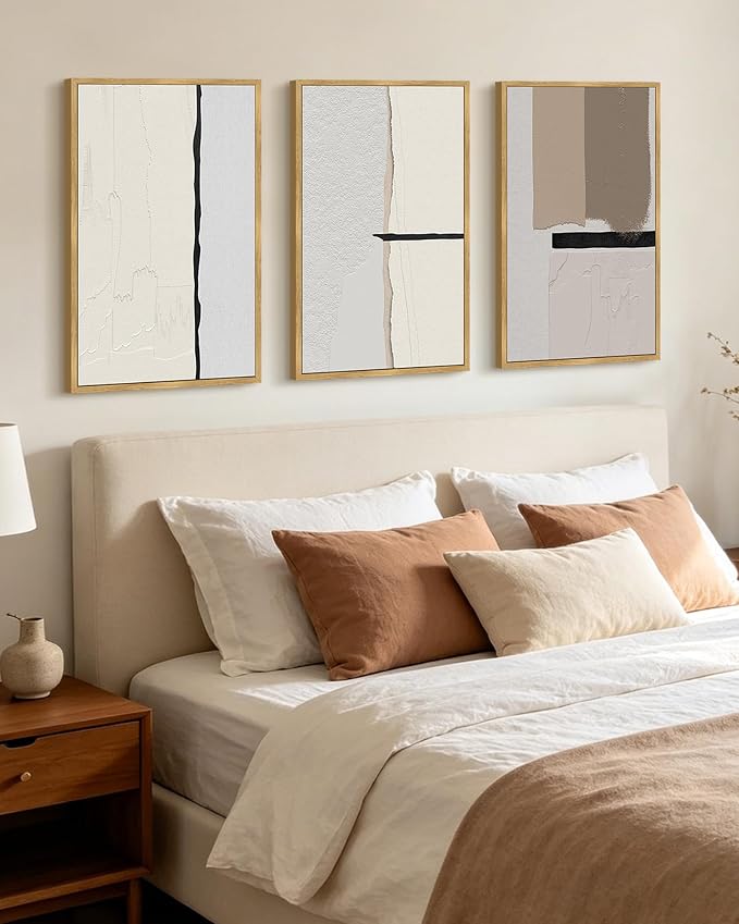 KUVIOKE Neutral Abstract Framed Wall Art Beige Mid Century Textured Wall Decor Minimalist Modern Illustrations Art Print for Living Room Bedroom 16x24in (Natural Framed)