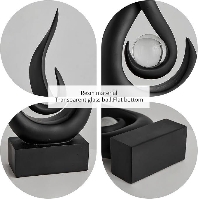 Octdays Black Abstract Statue Sculpture Decorations, Modern Sculptures Home Décor Accents, Resin Art Flame Figurines for Living Room Table Centerpiece Office Desk TV Stand Decor