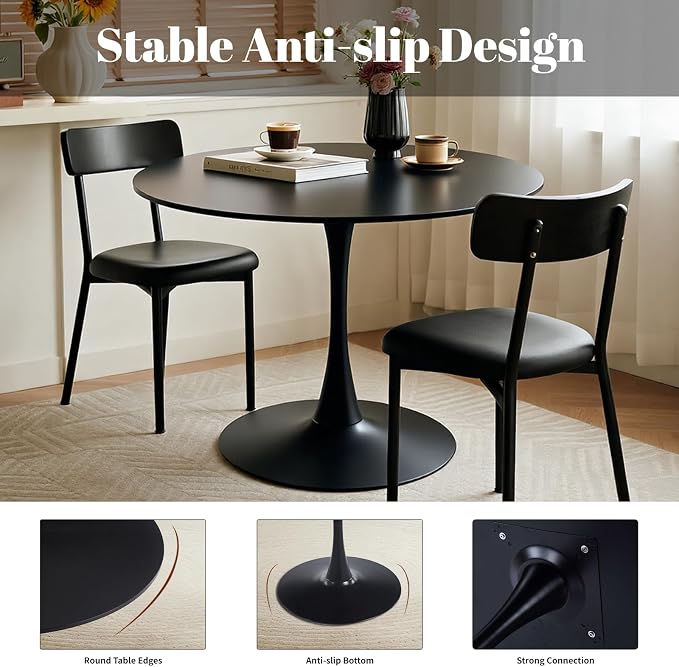 31.5" Tulip Table Round Dining Room Table, Mid-Century Modern Small Kitchen Table for 2-4 Persons, Leisure Coffee Table for Living Room Balcony Bistro Office (Black, 31.5")