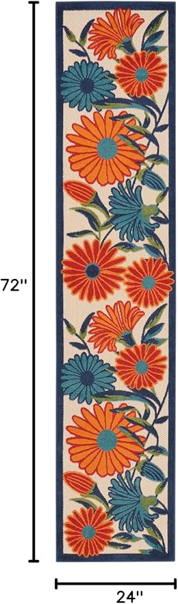 Nourison Home Aloha Multicolor 2' x 6' Area Rug - Easy Clean, Non Shedding, Bed Room, Living Room, Dining Room, Kitchen (6' Runner)