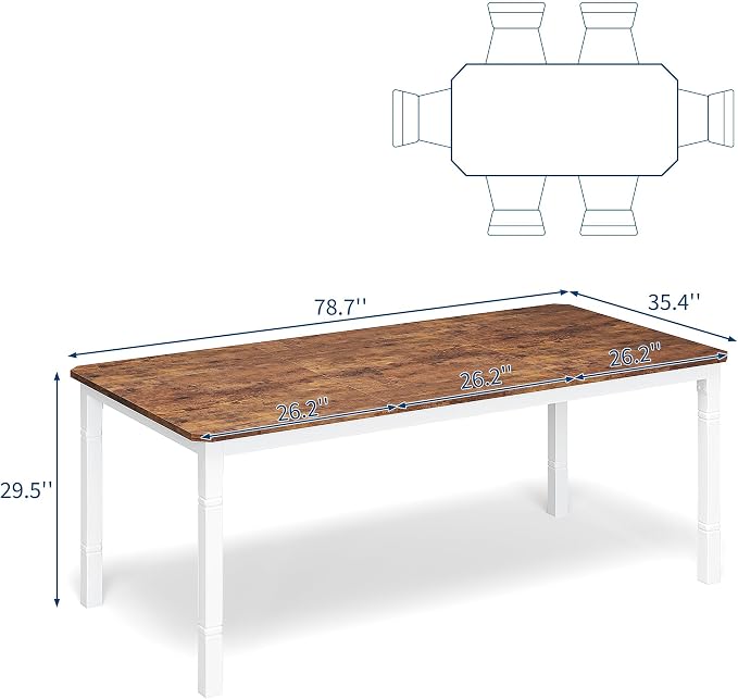 IDEALHOUSE 79" Dining Table for 6-8 People, Modern Rectangular Kitchen Table with Sturdy Metal Legs, Large Wood Farmhouse Dining Room Table for Home Office, Conference, White & Brown