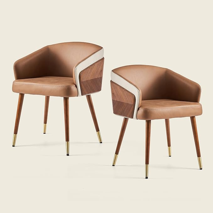 ARTPLAN Dinning Room Chairs Set of 2,Leather Upholstered Accent Chairs for Living Room Arm Chairs for Home Indoor Furniture,Brown