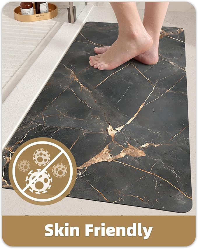Color&Geometry Ultra Thin Bath Mat, Non Slip Quick Dry Rugs,Absorbent Marble Bathmat,24"x36",Washable Rubber Mats for Shower Floor,in Front of Bathtub,Bathroom Decor,Gold-Veined Marble-Patterned
