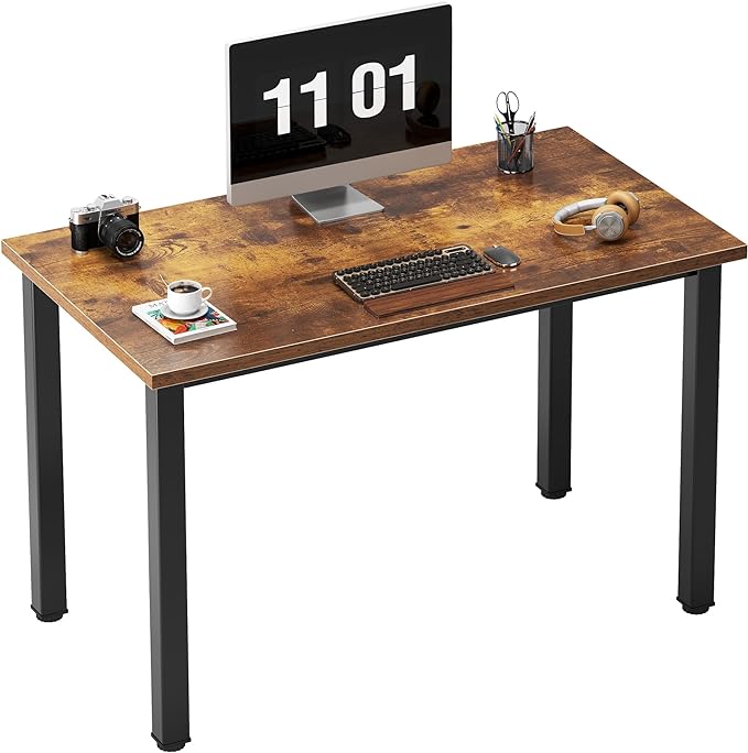 Need 39.4 inch Small Computer Desk, Sturdy Writing Desk for Small Spaces, Teens Computer Desks Study Table Laptop for Home Office, Black Metal Frame, Rustic Brown Tabletop