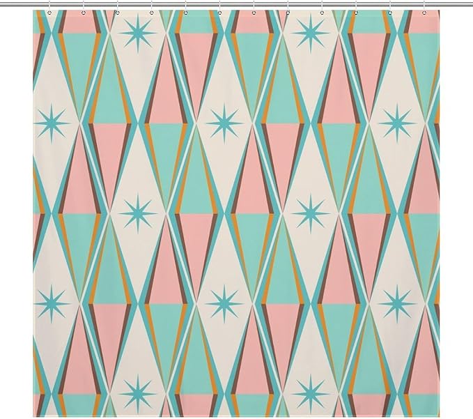 Mid Century Shower Curtain,Modern Abstract Atomic Retro 60s Geometric Fabric Bathroom Decor Curtains with Hooks 72x72in（183x183cm）
