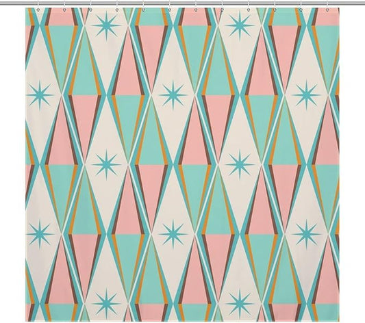 Mid Century Shower Curtain,Modern Abstract Atomic Retro 60s Geometric Fabric Bathroom Decor Curtains with Hooks 72x72in（183x183cm）