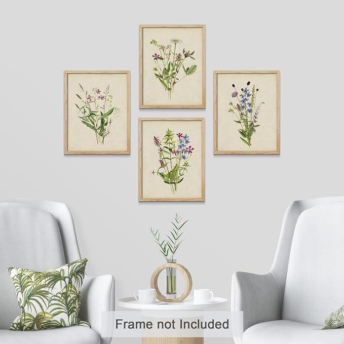 SIGNWIN Adhesive Canvas Poster Watercolor Floral Botanical Vintage Minimalist for Living Room, Bedroom, Office - 11"x14"x4