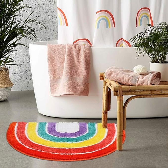 UKELER Bath Rug for Bathroom Non Slip Absorbent Bath Mat Washable Entrance Rug Door Mat Colorful Rainbow Area Rugs for Kids Playroom Nursery Decor 31.5''x19.7''