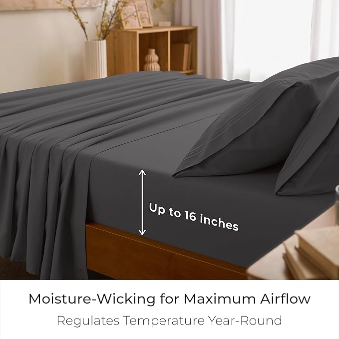 Mellanni Twin XL Sheets Set - 3 PC Iconic Collection Bedding - Hotel Luxury, Extra Soft, Cooling Bed Sheets - Wrinkle, Fade, Stain Resistant (Twin Extra Long, Gray)