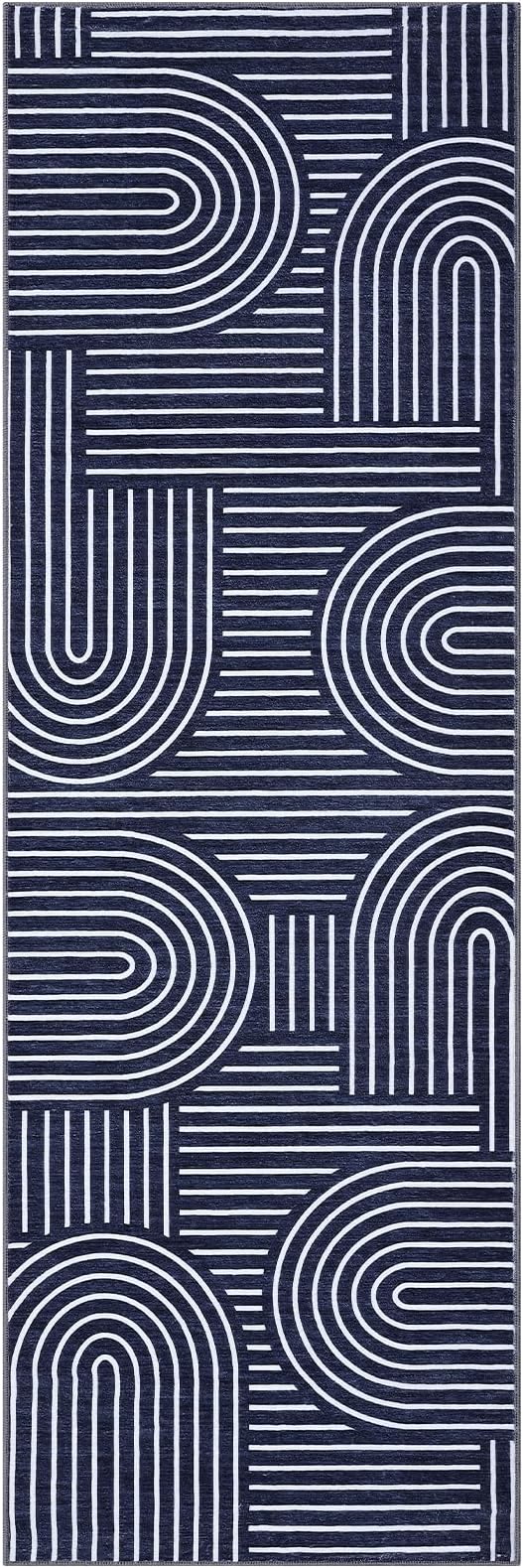 Modern Rug 2.5x10 Runners for Hallways, Abstract Kitchen Runner Rugs Non Slip Bath Mat, Rainbow Washable Runner Rug for Bedroom, Soft Long Rugs for Entryway Bathroom Laundry Dorm, Blue