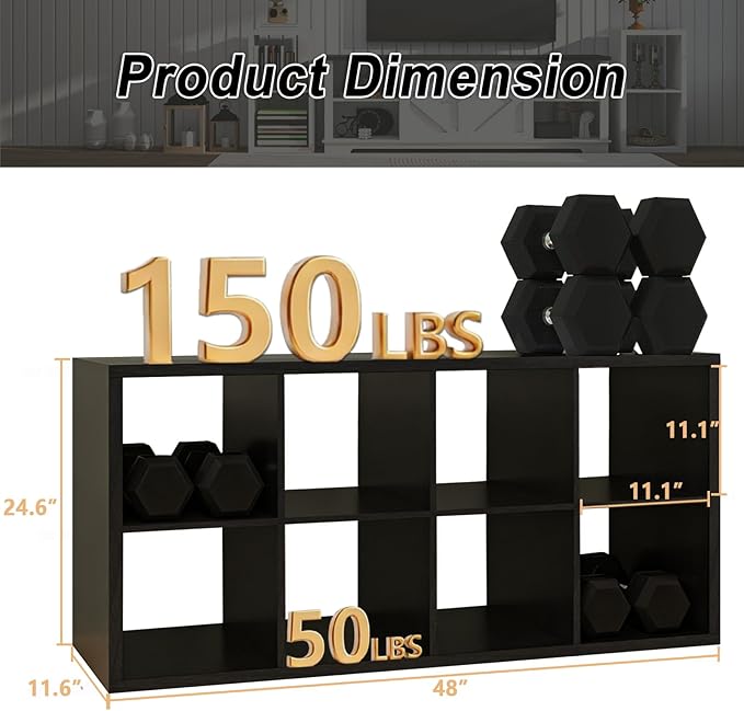 CTESNE【2026 Wooden Thick Frame 8 Cube Storage Organizer Shelf with Anti-Tipping Kits + Reversible Open Back Bookcase, Horizontal and Vertical Dual-use（Chocolate,11inch）