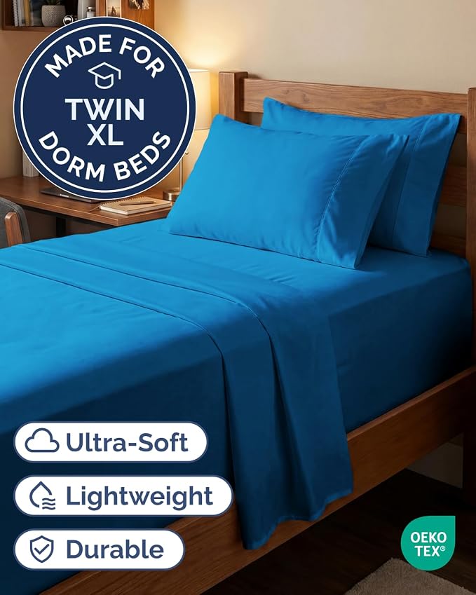 Extra Deep Twin XL Sheet Set - 4 Piece College Dorm Bed Sheets Set with Extra Deep Pockets - Ultra-Soft, Comfy & Breathable Bedding for Women, Men, Kids & Teens - Wrinkle & Fade Resistant - Royal Blue