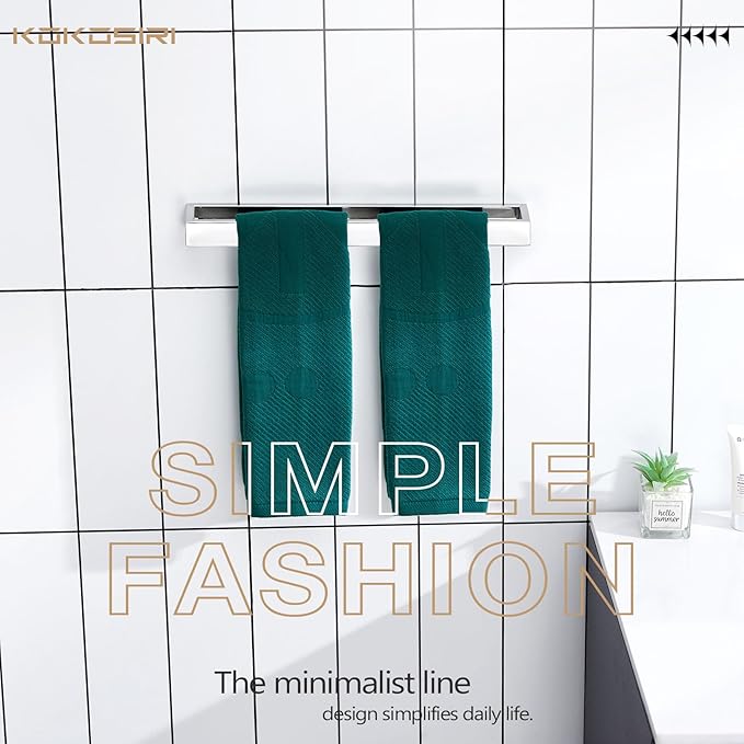 KOKOSIRI Towel Holder Chrome Bath Towel Bar Rack 16-Inch Kitchen Holder Polished Stainless Steel for Bathroom Hardware Wall Mounted, 1 Pack B4008CH-L16