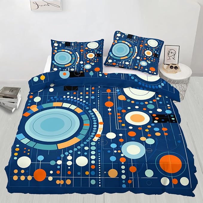 Blue Geometry Duvet Cover Twin Ultra Soft Microfiber Bedding Set 2 Piece for Kids Decor Modern Abstract Comforter Cover and 1 Pillow Sham with Zipper Closure