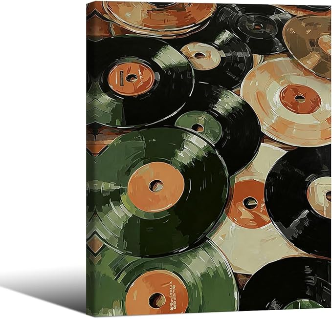 Music Vinyl Records Poster Vintage Abstract Mid Century Wall Art Modern Trendy Canvas Aesthetic Prints for Living Room Bedroom Wall Decor 012X16 inch Wood Framed Music Lovers Gifts