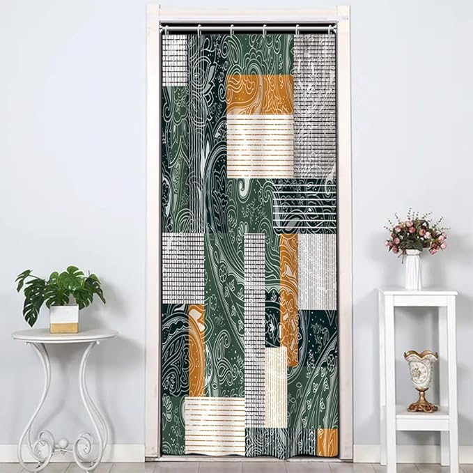 Abstract Boho Shower Curtain Bohemian Paisley Print Modern Geometric Plaid Pattern Shower Curtains for Bathroom Waterproof Fabric Decor Set with Hooks, 36W x 72H Inch