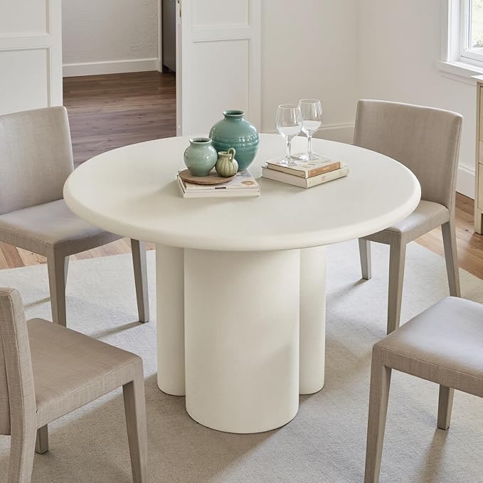 44.9" Modern Round Dining Table for 4-6, 2" Thickened Matte Concrete Tabletop & Unique Cloud-Shaped Pedestal, Circle Kitchen Table for Dining Room Apartment, Easy Assembly & Clean (White, Only Table)