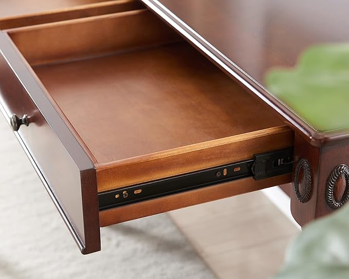 Large Computer Desk Office Table With 2 Drawers, 46" Solid Wood Study Writing Desk Workstation With Storage Space,Mid-Century Vanity Dressing Table for Home Office,Cherry Walnut BSZ1533WD-1