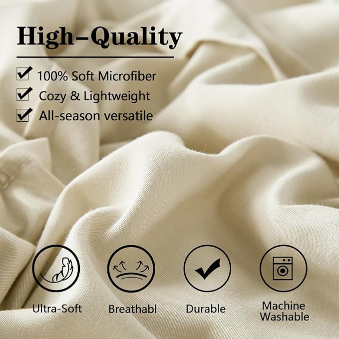 Yogeneg Twin Comforter Set 5 Piece Bed in a Bag,Grid Pinch Pleat Beige Twin Bedding Set,Striped Textured Soft Microfiber Comforter with Sheet Set,All Season Complete Bed Set(Beige,Twin)