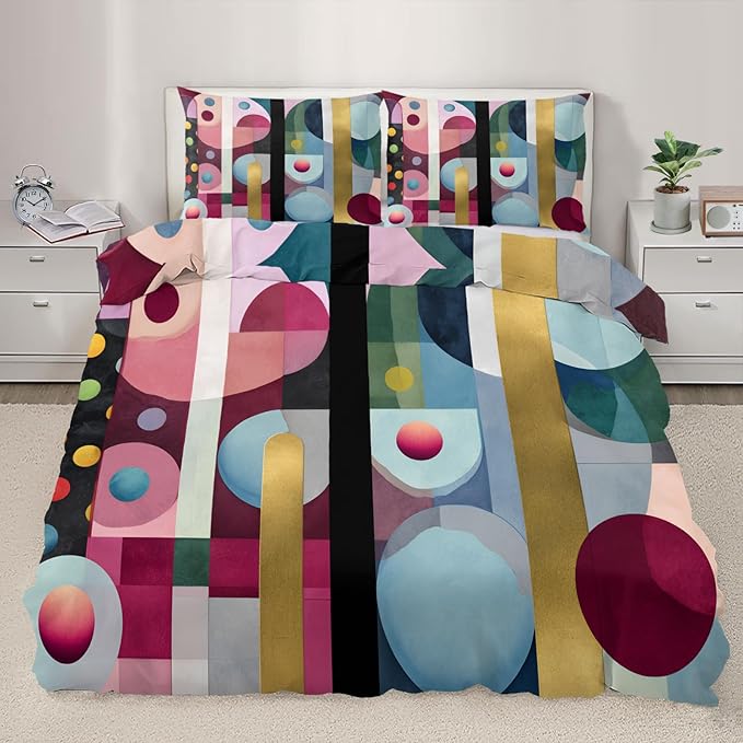 Abstract Geometric Duvet Cover Oversized King, Colorful Geometry Modern Bedding Set 3 Piece for Boys Girls, Kids Multicolor Patterned Comforter Cover with Zipper Soft Microfiber, 2 Pillowcases