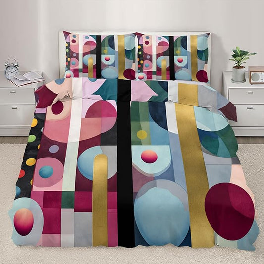 Abstract Geometric Duvet Cover California King, Colorful Geometry Modern Bedding Set 3 Piece for Boys Girls, Kids Multicolor Patterned Comforter Cover with Zipper Soft Microfiber, 2 Pillowcases