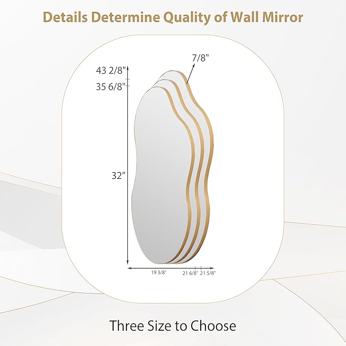 SHYFOY Irregular Wall Mirror Decorative, 20"x36" Antique-Gold Asymmetrical Mirror for Wall Decor Wavy Accent Mirrors for Living Room Bathroom Bedroom Entryway, Abstract Irregular Shape Curvy Mirror