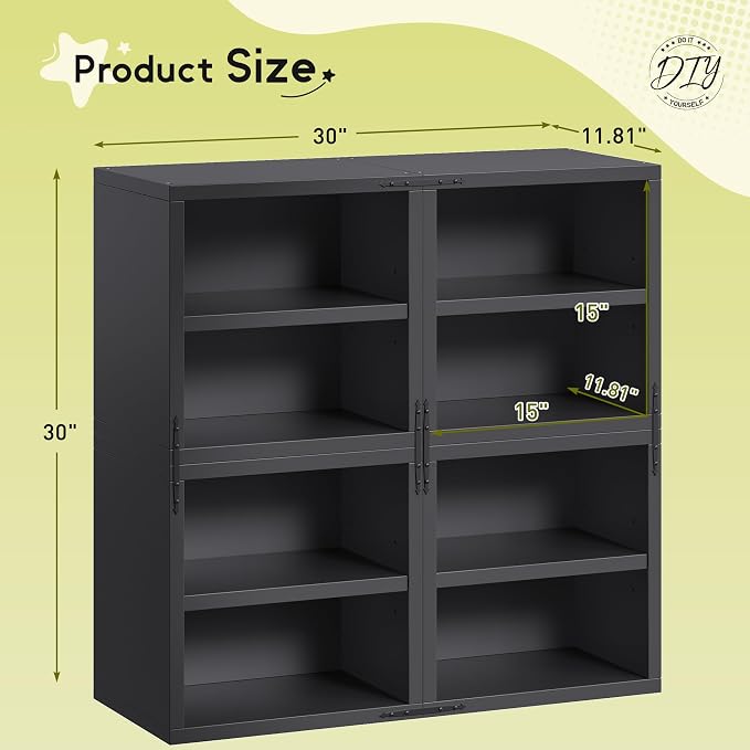 Homkdom 4 Cube Storage Organizer with 2 Removable Open Shelves, DIY Bookcase with Anti-Tip Design, Stackable Cube Shelf for Bedroom, Office, Dorm, Black