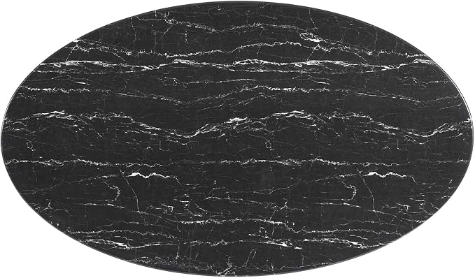 Modway Lippa Oval 60" Mid-Century Modern Artificial Marble Dining Table in Black Black