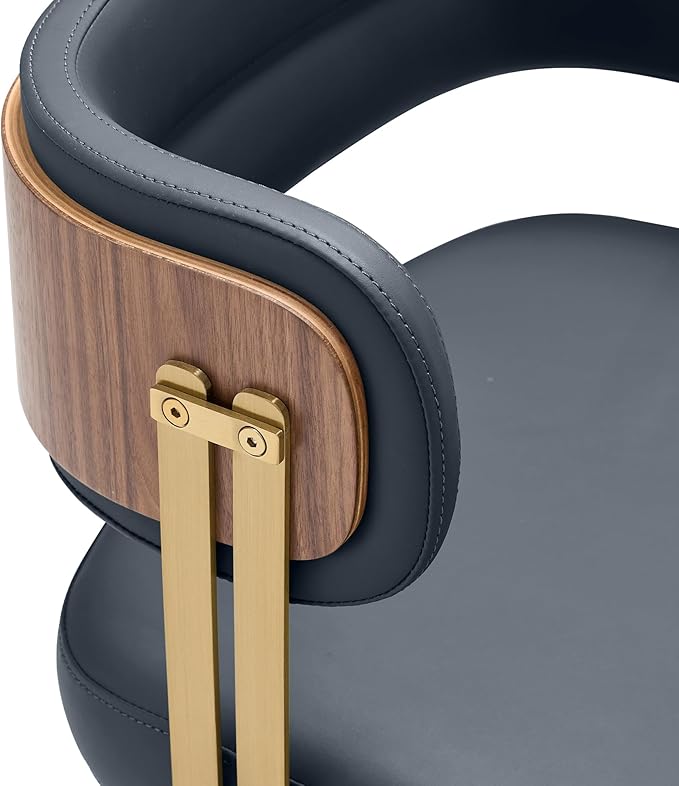 Modern Upholstered Leather Dining Chairs Set of 2 with High-Resilience Foam Cushion, Walnut Wood Veneer&Gold Metal Legs, 22Lx20.5Wx28.3Hin, Anti-Slip Kitchen Chairs for Dining Room,Navy Blue