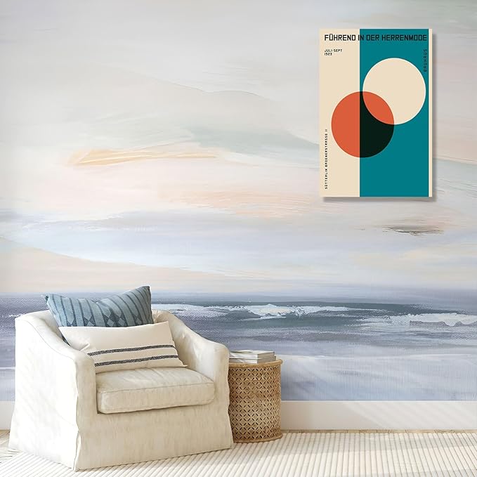 LZMXWX Vintage FüHrend In Der Herrenmode German Text Poster Geometric Orange Circle Canvas Wall Art Bauhaus 1923 Exhibition Prints Painting For Home Bedroom Dorm Wall Decor 8x10in Unframed