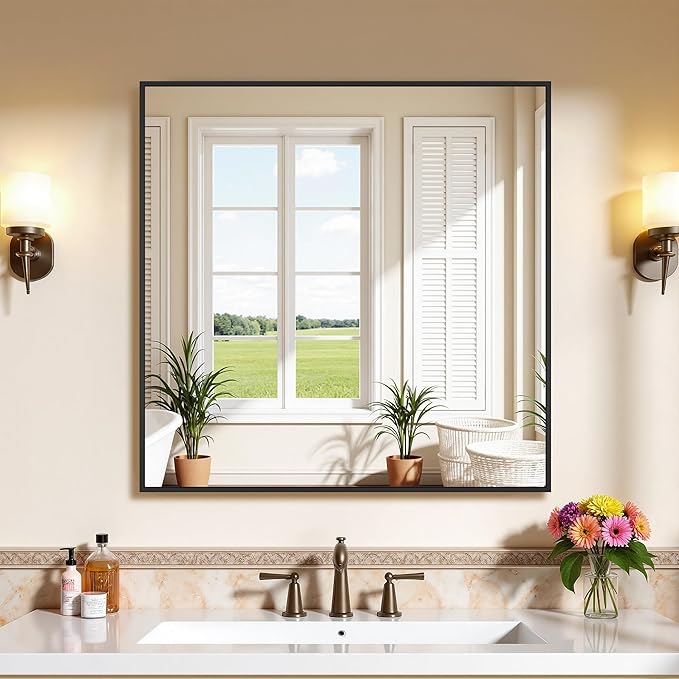 Bathroom Mirrors for Over Sink 36" x 36", Black Metal Frame Rectangle Wall Mirror, Modern Farmhouse Vanity Mirror(Horizontal/Vertical)