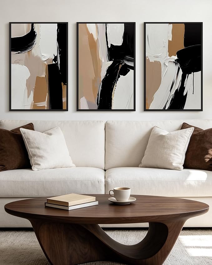 KUVIOKE Black Abstract Shapes Framed Canvas Wall Art Minimalist Graffiti Pastel Wall Decor Modern Illustration Art Painting Home Decor 16x24in (Black Framed)