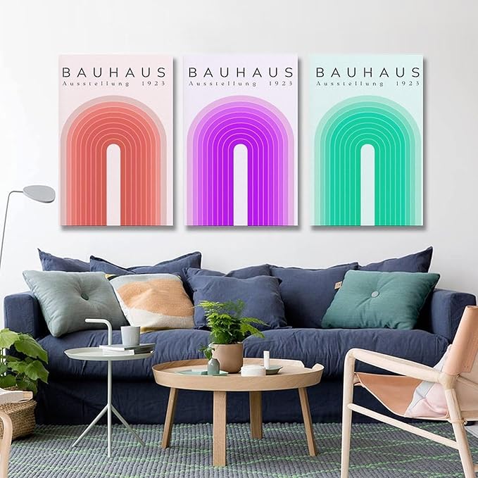 9W Bauhaus Poster Abstract Canvas Wall Art Set of 3 Modern Boho Decor For Bedroom Livingroom Frame-style 24x36inch(60x90cm)