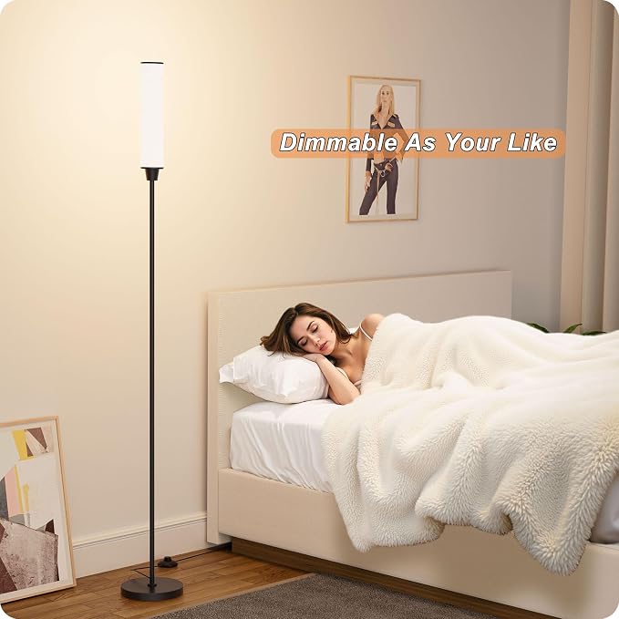Nukanu Floor Lamp with Remote Control, Floor Lamps for Living Room/Bedroom/Office, Stepless Adjustable 3000K-6000K Colors and 10-100% Brightness,Standing Light with Foot Switch (Black+Beige Linen)