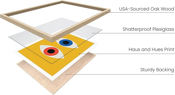 HAUS AND HUES Mid Century Modern Wall Art - Retro Evil Eye Decor, Bauhaus Yellow Wall Art, Large Abstract Art Print (Beige Frame, 16x20)