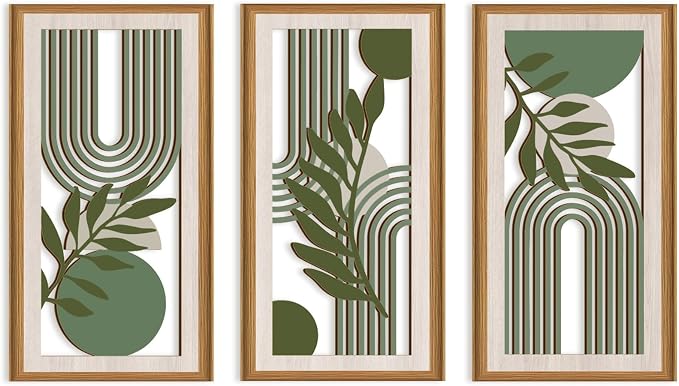 Ausril Green Boho Wall Decor,Boho Botanical Wall Decor Sage Green,Mid-century Modern Decor,Abstract Bohemian Artwork Geometric Line,Minimalism Boho Plants Hanging Sign for Home Living Room Bedroom