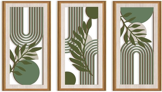 Ausril Green Boho Wall Decor,Boho Botanical Wall Decor Sage Green,Mid-century Modern Decor,Abstract Bohemian Artwork Geometric Line,Minimalism Boho Plants Hanging Sign for Home Living Room Bedroom