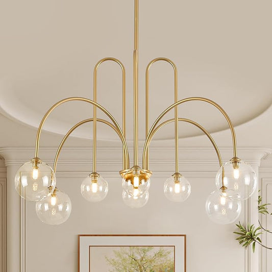 Modern Sputnik Light Fixture 8 Lights Luxury Gold Chandelier Large L41” Mid Century Clear Glass Globe Ceiling Pendant Light for Foyer Staircase Living Dining Room Kitchen
