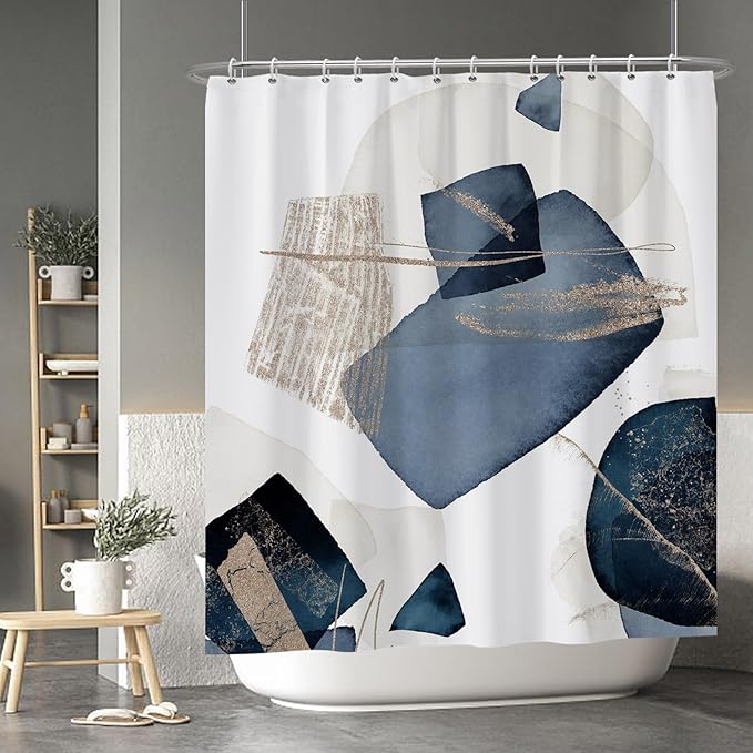 Baocicoo Blue Grunge Texture Shower Curtain Abstract Grain Fashion Creative Design Boho Striped Shower Curtains for Hotel Spa Home Bathtubs Bath Waterproof Fabric with Hooks 72x78 Inches