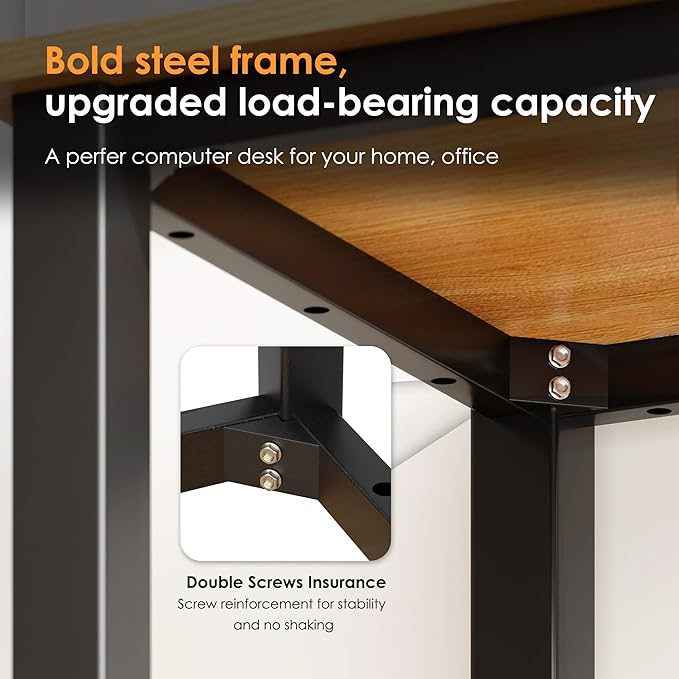Need Computer Desk, 47 inch Home Office Desk, Modern Simple Style Home Office Gaming Desk, Basic Writing Table for Study Student, Black Metal Frame, Teak Tabletop
